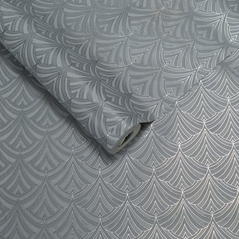 Papel de Colgadura Art Deco | Mid Grey Fan Wallpaper