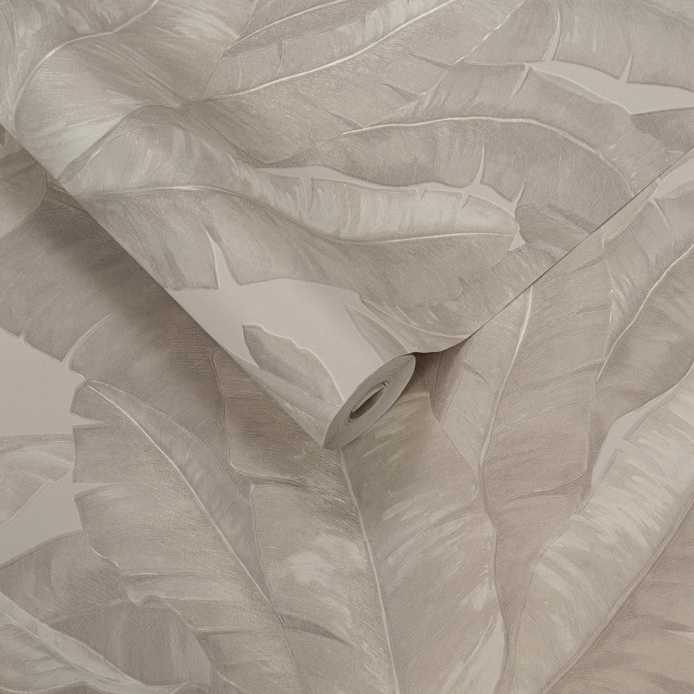 Papel de Colgadura Tropical | Taupe Banana Leaves Wallpaper